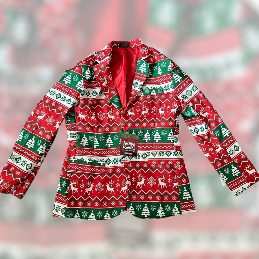 Suitmeister Slim-Fit‎ Nordic Christmas Red Blazer- Size Large